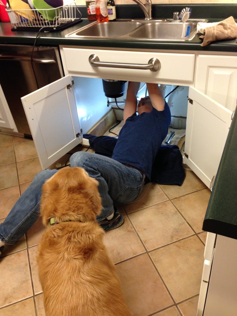 Sam offering his limited plumbing advice.